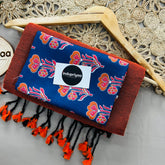 Orange Handloom Cotton Saree With Flower Print Blouse